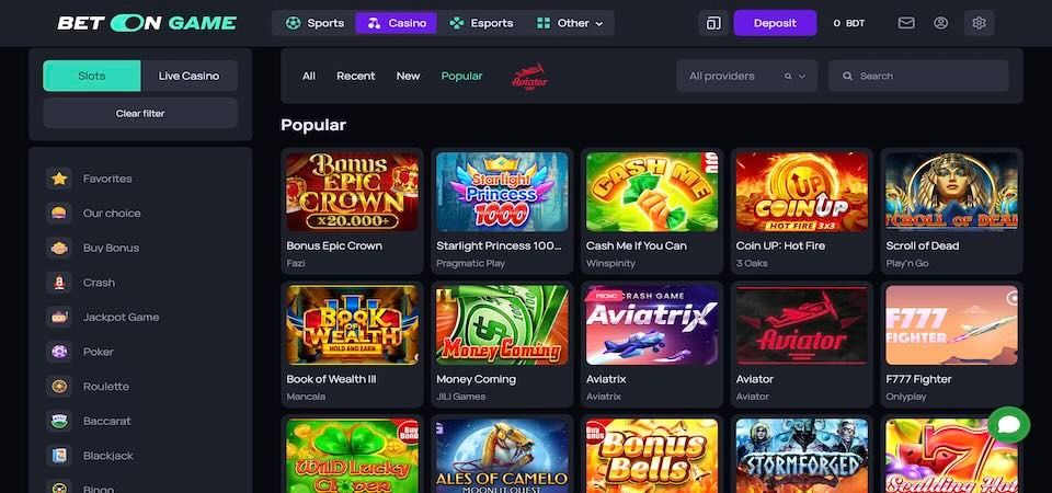 Popular Casino Games at BetOnGame